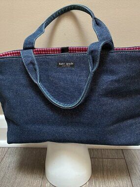 Tote bag - small. NEW. Kate Spade. Denim with check fabric lining.